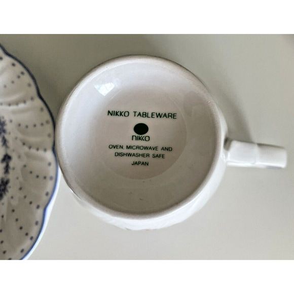 Nikko Blue Peony Footed Tea Cups And Saucers Set Of 2 - Picture 4 of 5